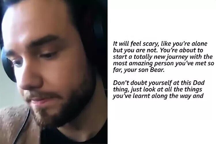 Liam Payne (L) and (R) an extract of a letter he wrote to his 10-year-old self in 2020.