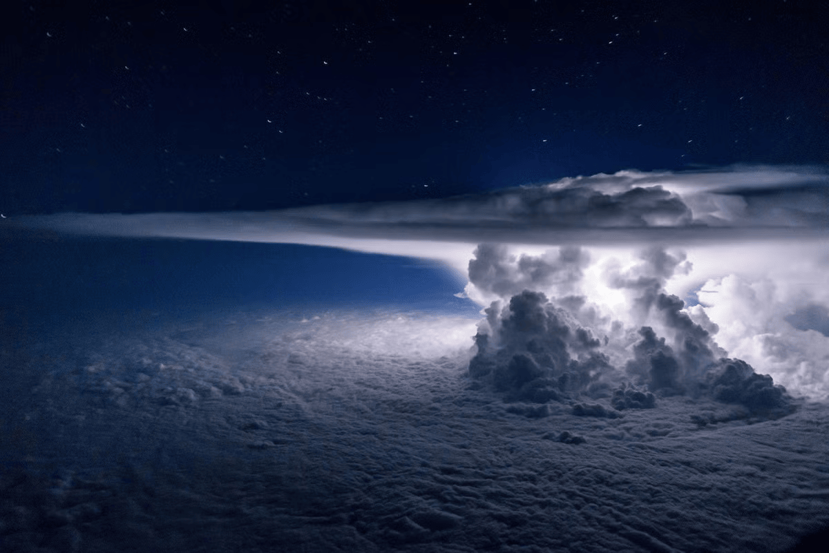 Thunderstorm above pacific ocean