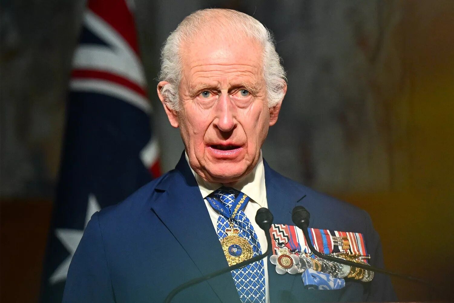 King Charles delivering his speech to Parliament in Canberra on Oct. 21, 2024.