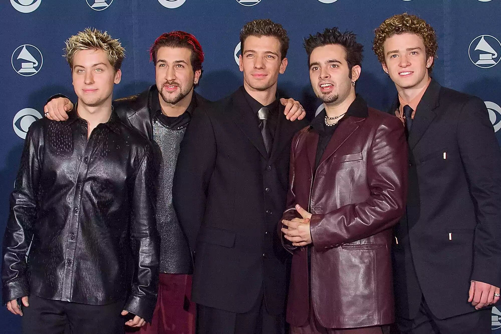 Lance Bass, Joey Fatone, JC Chasez, Chris Kirkpatrick and Justin Timberlake backstage at the 2000 Grammy Awards