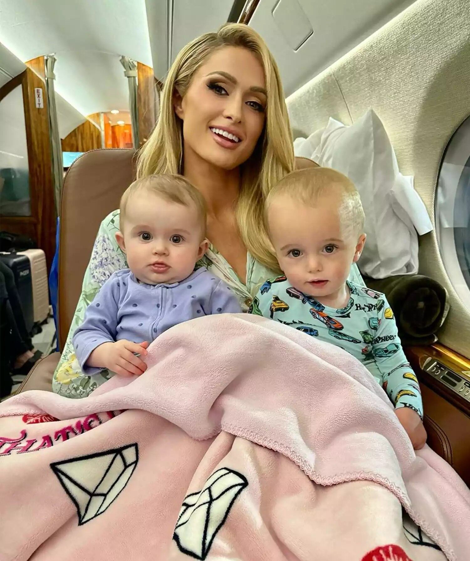 Paris Hilton with daughter London and son Phoenix.