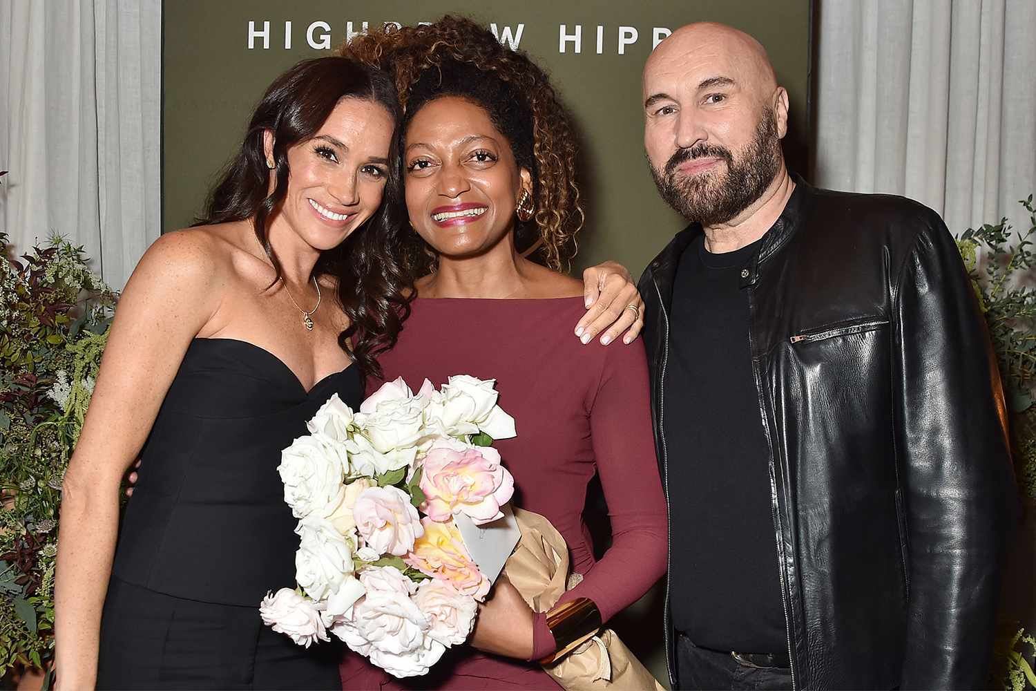 Meghan Markle pictured beside Kadi Lee and Serge Normant at the Highbrow Hippie Launch Party held at Gjelina on November 14, 2024 in Venice, California.