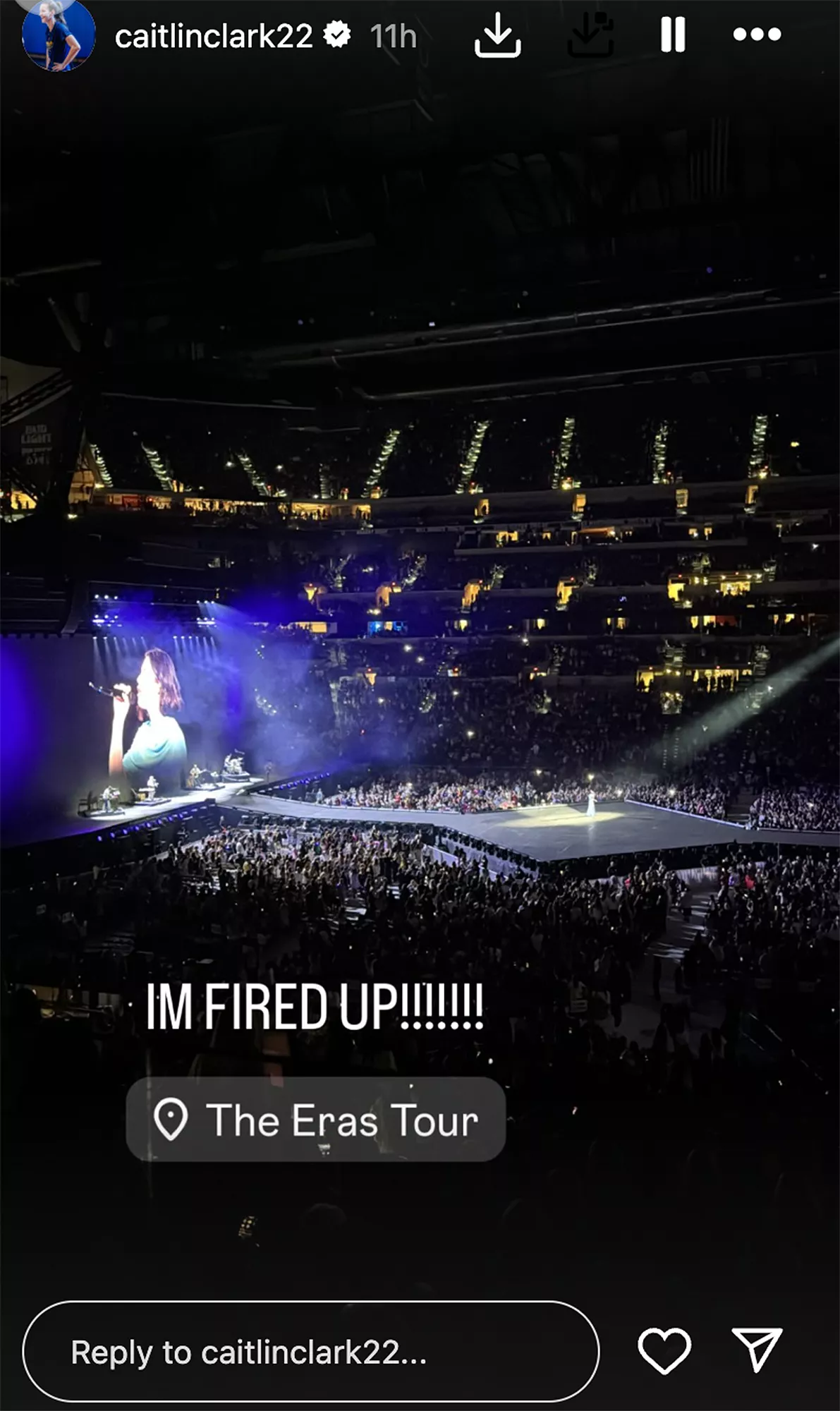 Caitlin Clark posts on her Instagram Stories from Taylor Swift's Indianapolis show on Nov. 1