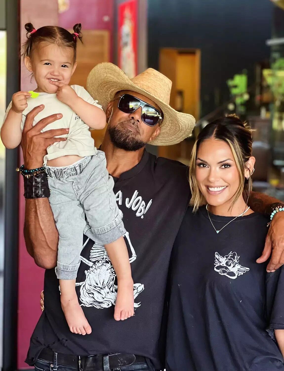 Shemar Moore with daughter Frankie and partner Jesiree.