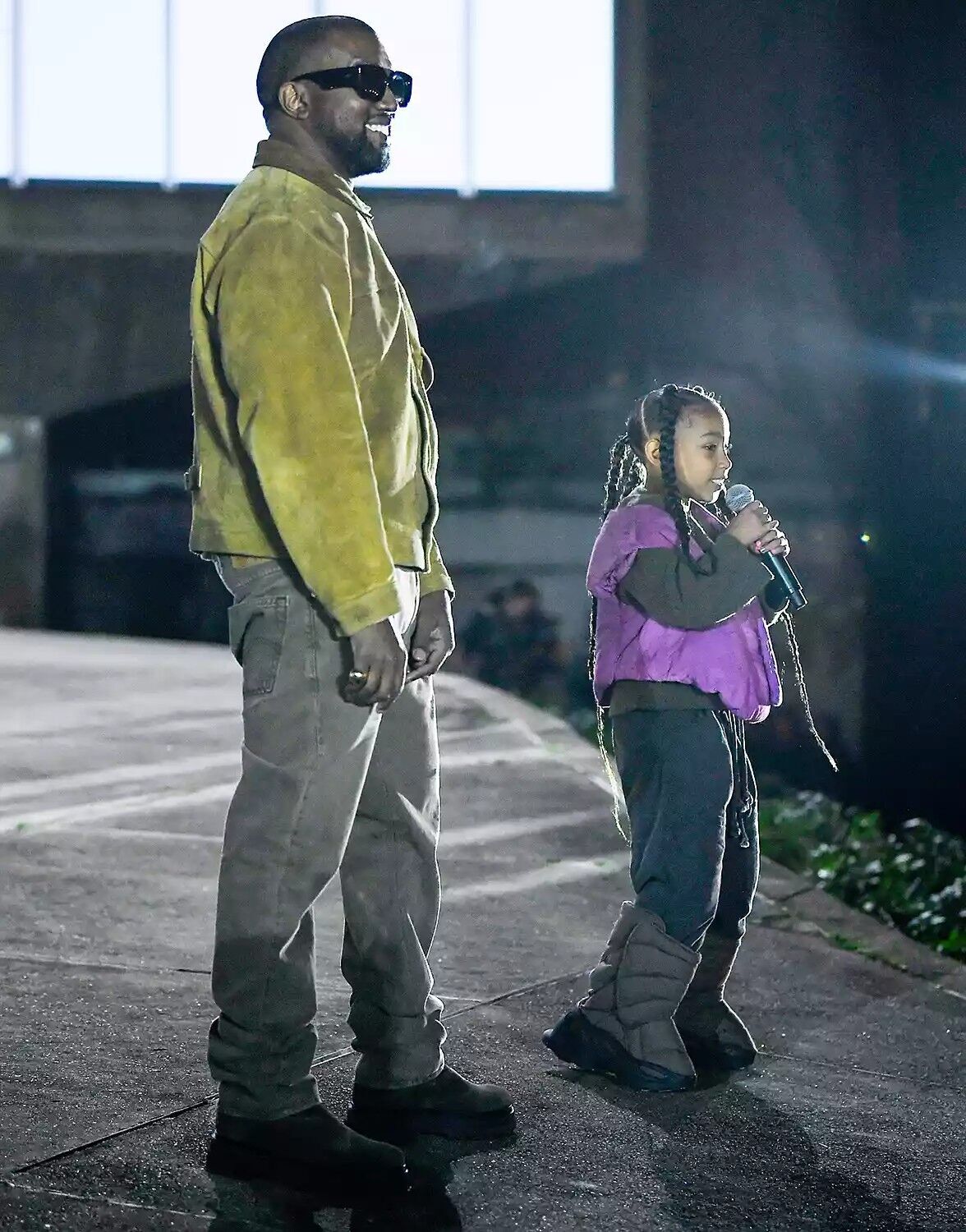 Kanye West and North West on the catwalk Yeezy show.