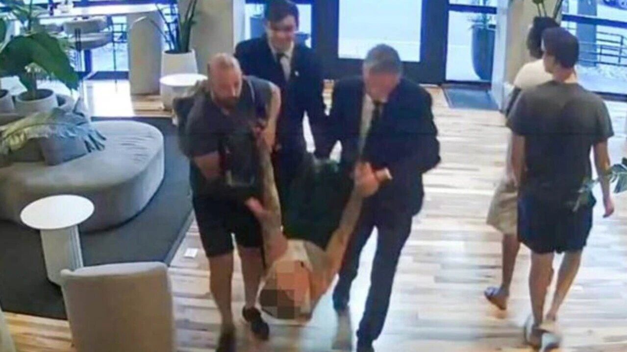 Supplied CCTV of Liam Payne being carried through the hotel lobby before his death.