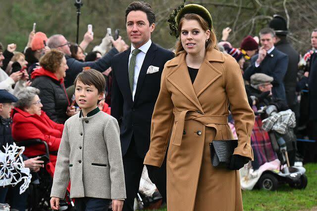 Christopher Woolf, Edoardo Mapelli Mozzi and Princess Beatrice walk to church at Sandringham on Dec. 25, 2024.