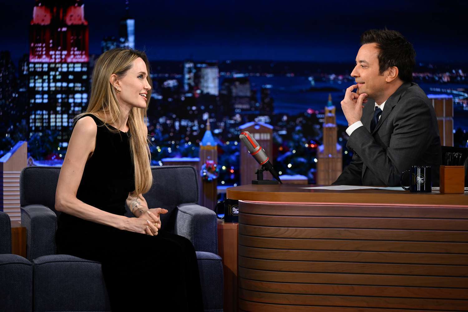 Angelina Jolie and Jimmy Fallon on 'The Tonight Show Starring Jimmy Fallon'.