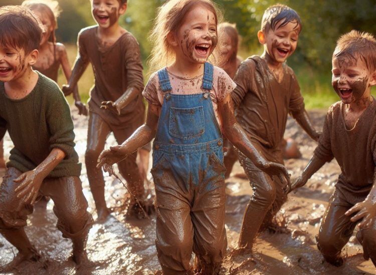 Childrem playing in mud