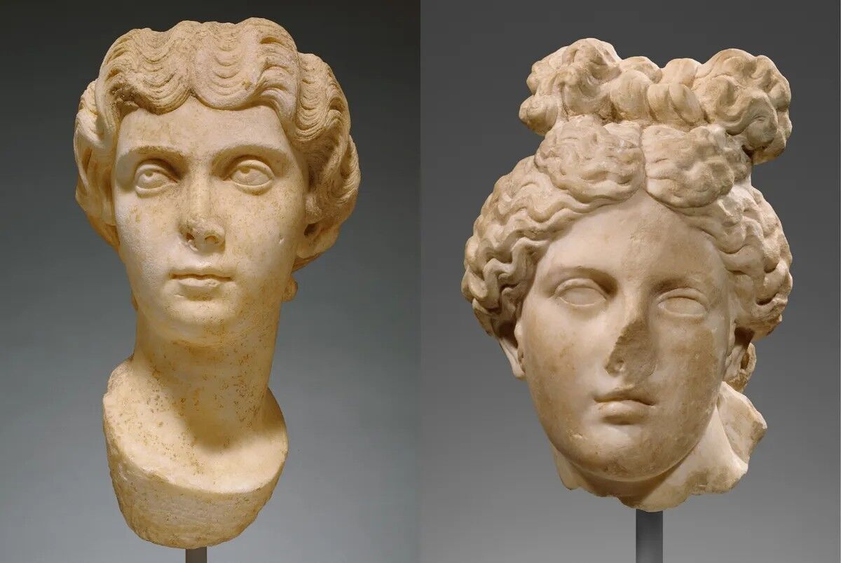 An example of a removable statue head (left) versus a head that broke off (right).