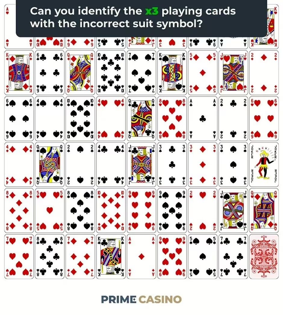 Find the 3 incorrect playing cards