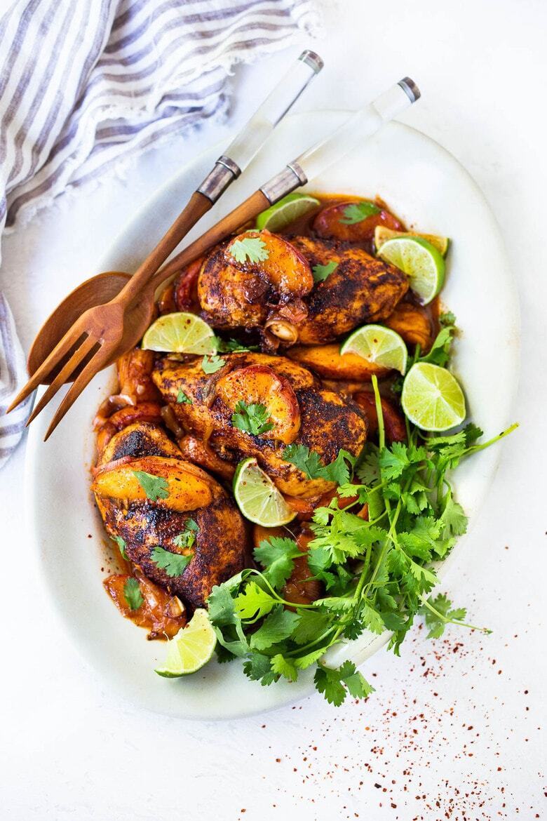 Chicken with lime and peaches