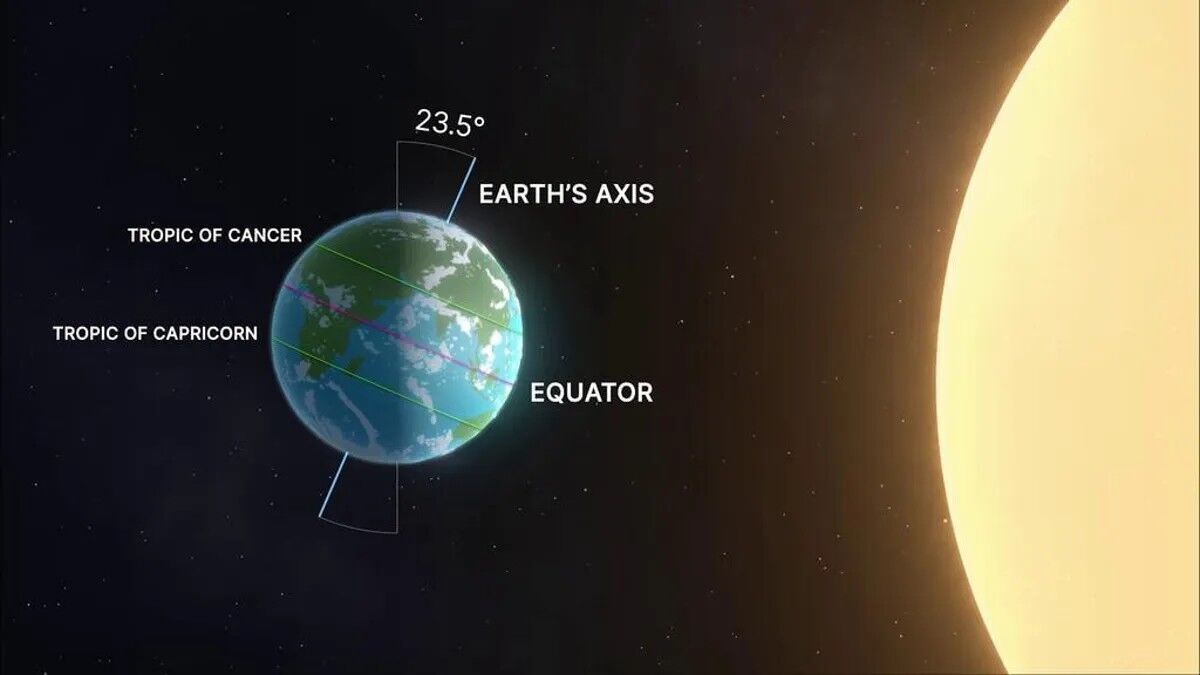 A NASA illustration shows the angle of Earth's tilt in relation to the sun.