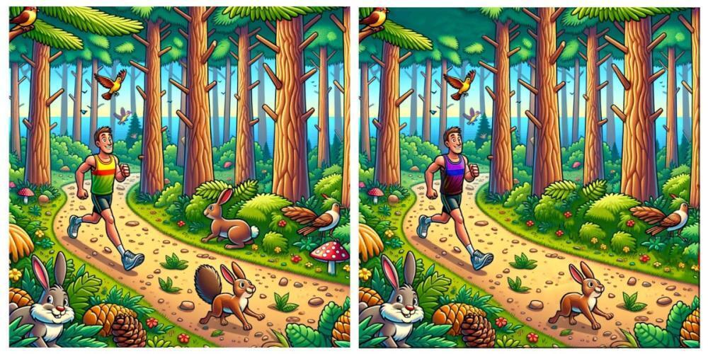 Spot The Difference: Can You Find All 5 Differences In This Woodland Jogging Scene?