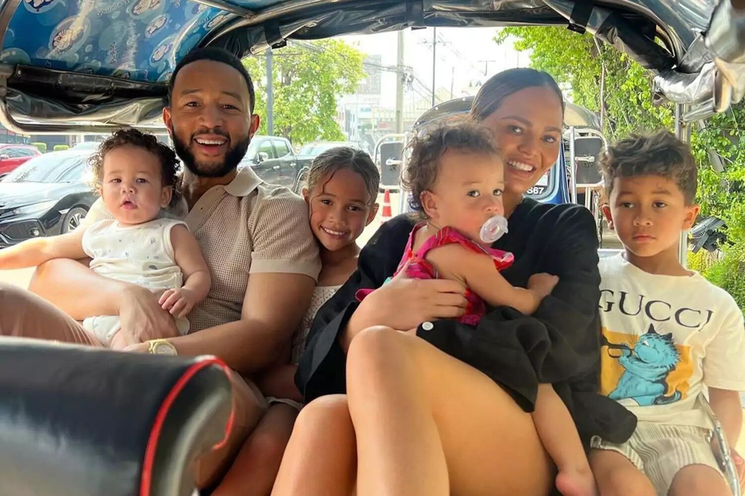 Chrissy Teigen and John Legend are grateful to be back home with their family.