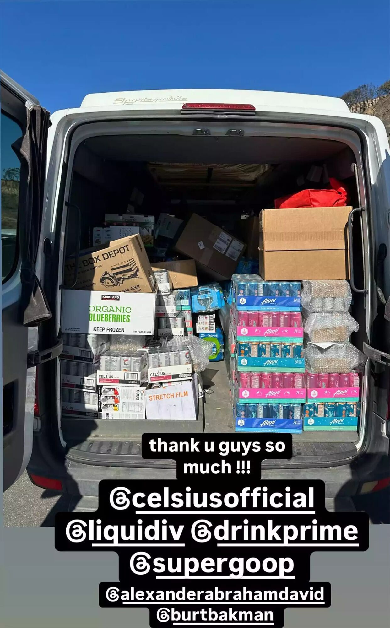 Benny Blanco shared a snap of a van filled with drinks.