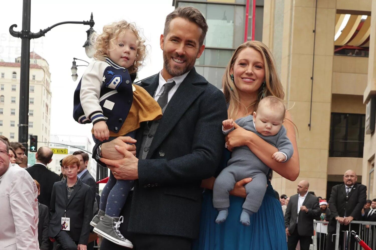 Ryan Reynolds and Blake Lively with daughters James and Inez in Hollywood, California, on Dec. 15, 2016.