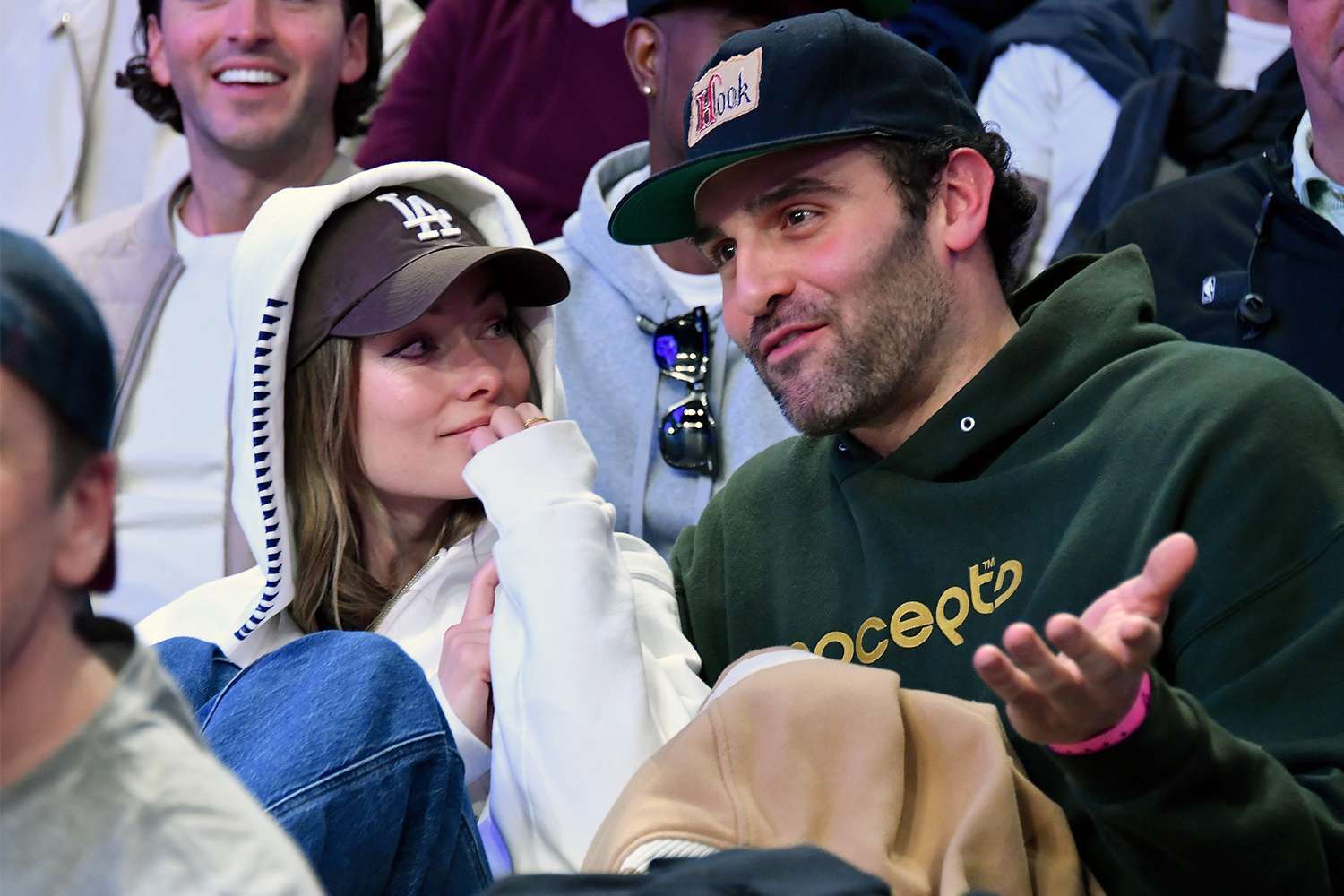 Olivia Wilde and Dane Diliegro, pictured at a basketball game between the Los Angeles Lakers and the Boston Celtics at Crypto.com Arena.