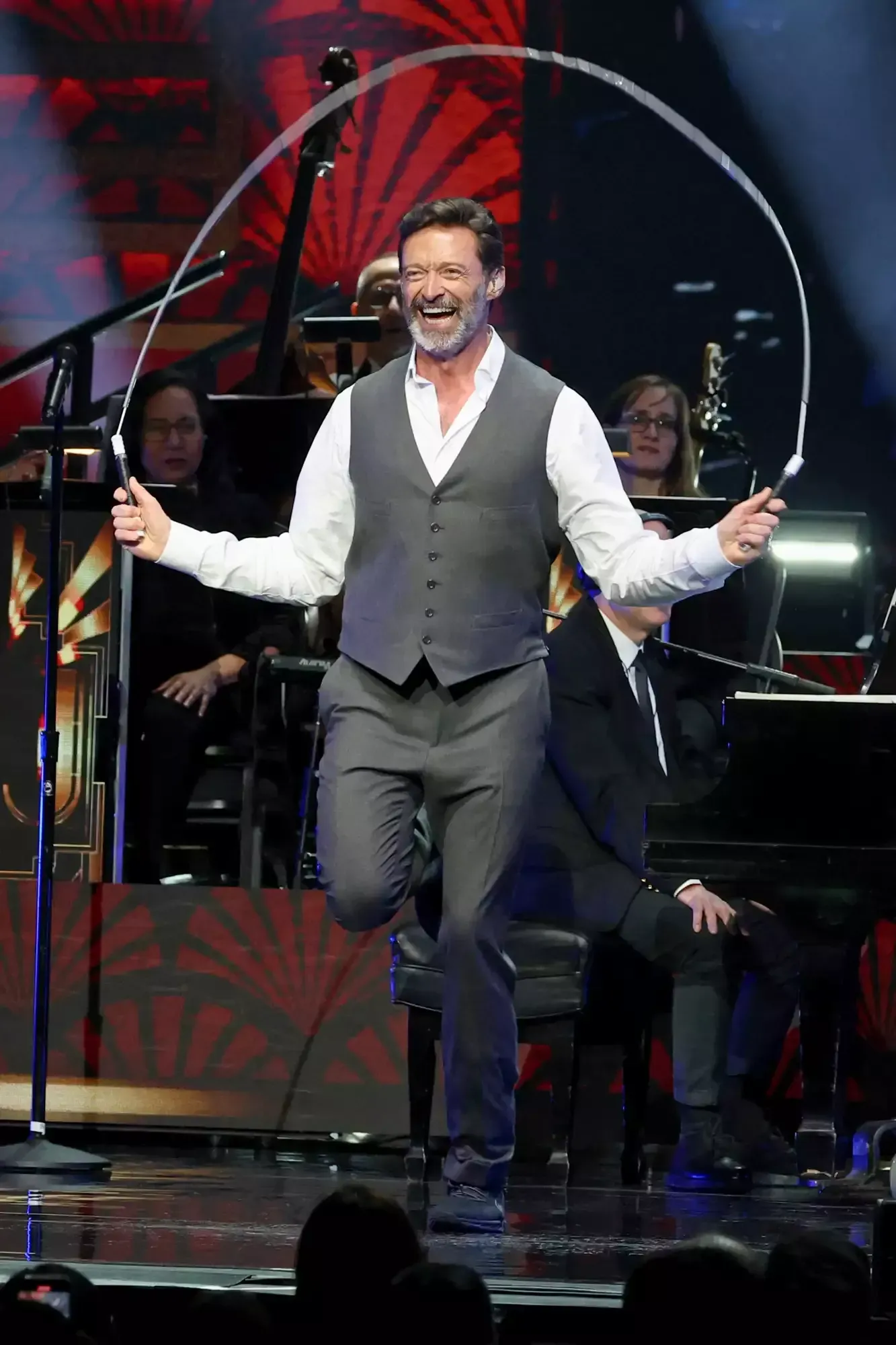 Hugh Jackman Working On Skipping Skills After Concert Routine 