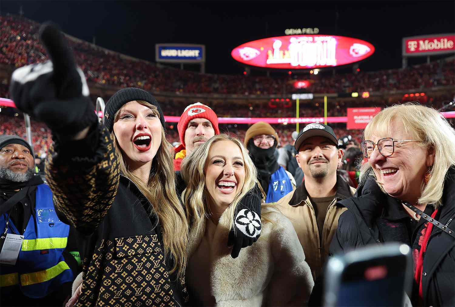 Taylor Swift and Brittany Mahomes, pictured celebrating after the Kansas City Chiefs won.