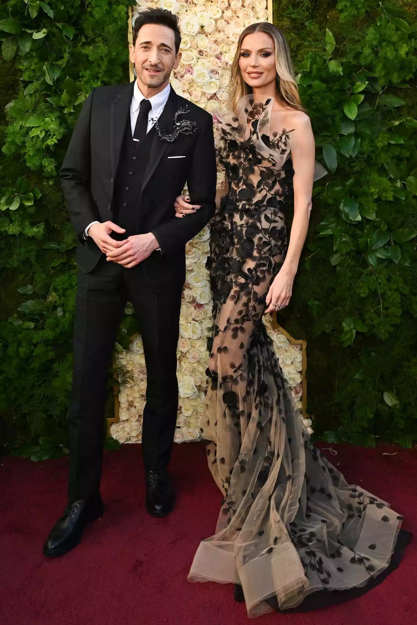 Adrien Brody and Georgina Chapman at the 2025 Golden Globes