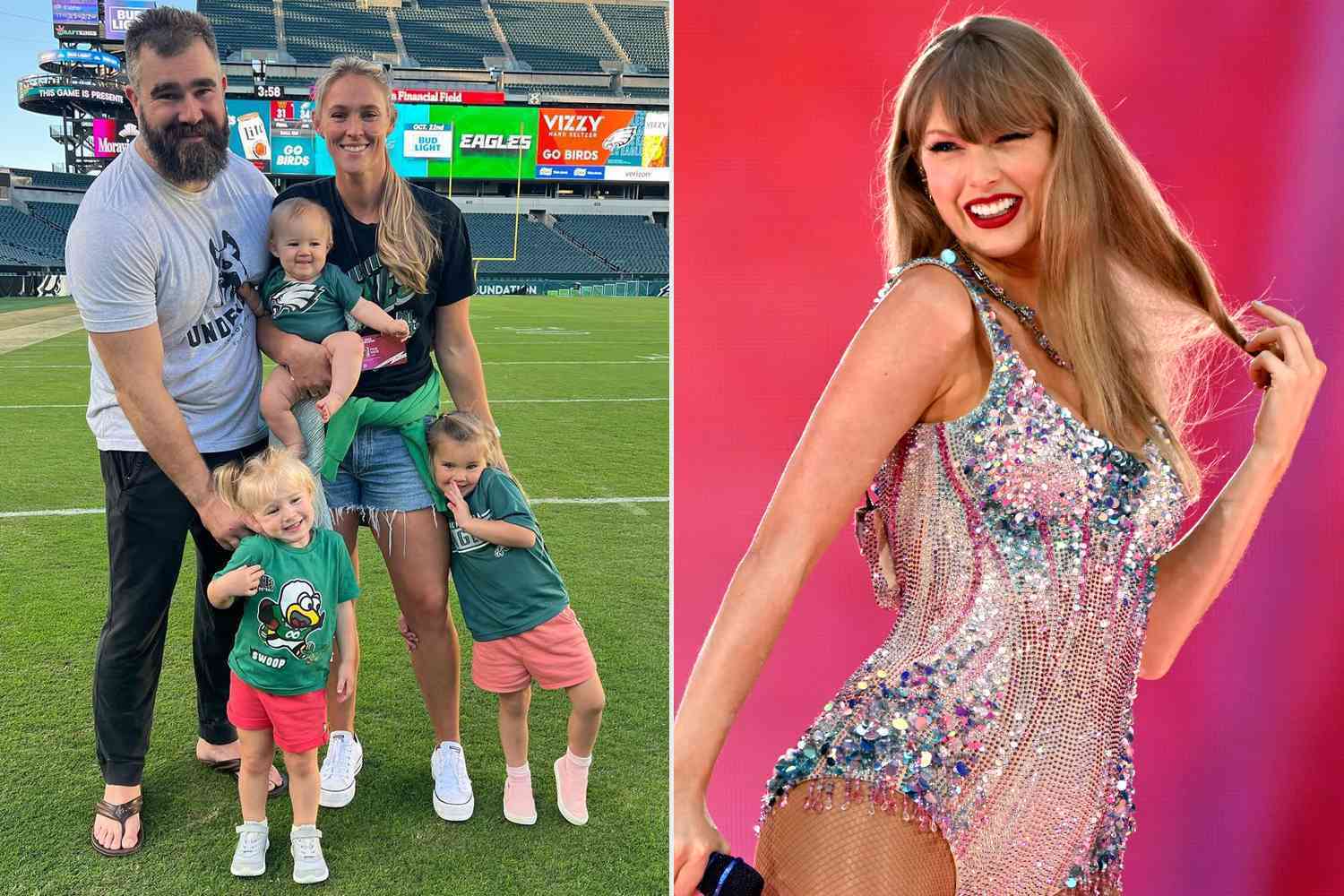 Kylie and Jason Kelce with their daughters; Taylor Swift.