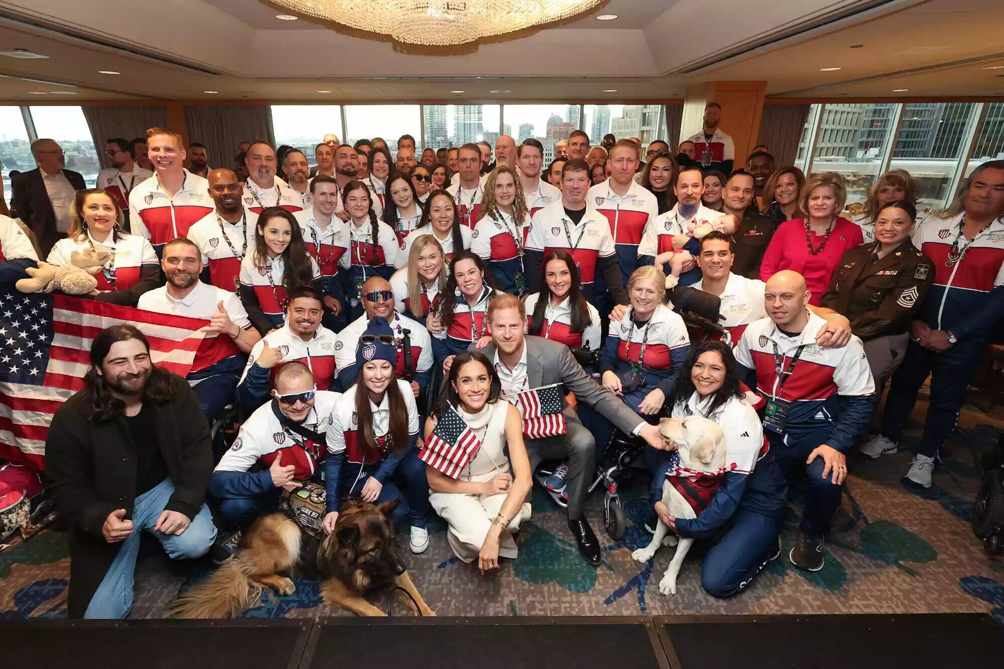 Meghan Markle and Prince Harry with members of Team U.S. at the Invictus Games Vancouver Whistler 2025 in Vancouver, Canada on Feb. 8, 2025.