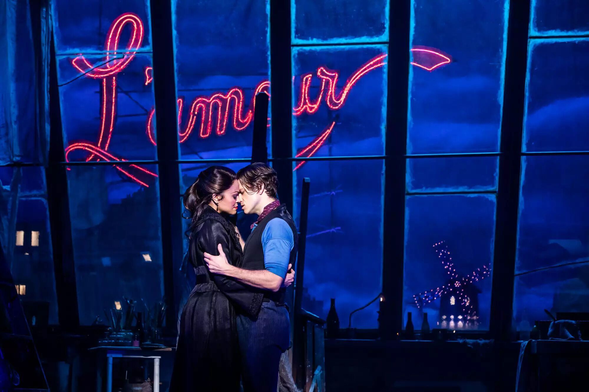 Karen Olivio and Aaron Tveit in Broadway's 'Moulin Rouge: The Musical' in 2019.