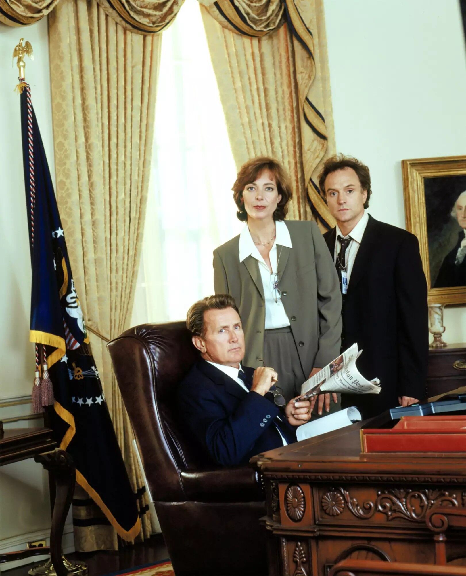 Martin Sheen, Alison Janney and Bradley Whitford in The West Wing.