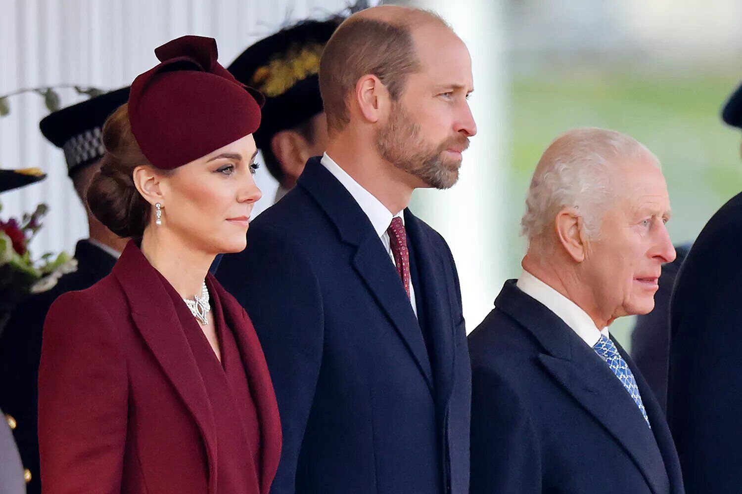 Kate Middleton, Prince William and King Charles attend the Qatar state visit in London on Dec. 3, 2024.