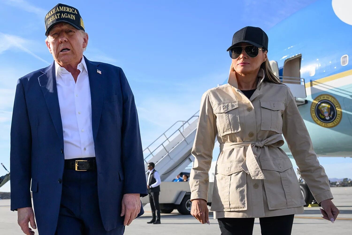 Donald and Melania Trump arrive at Los Angeles International Airport on Jan. 24, 2025.