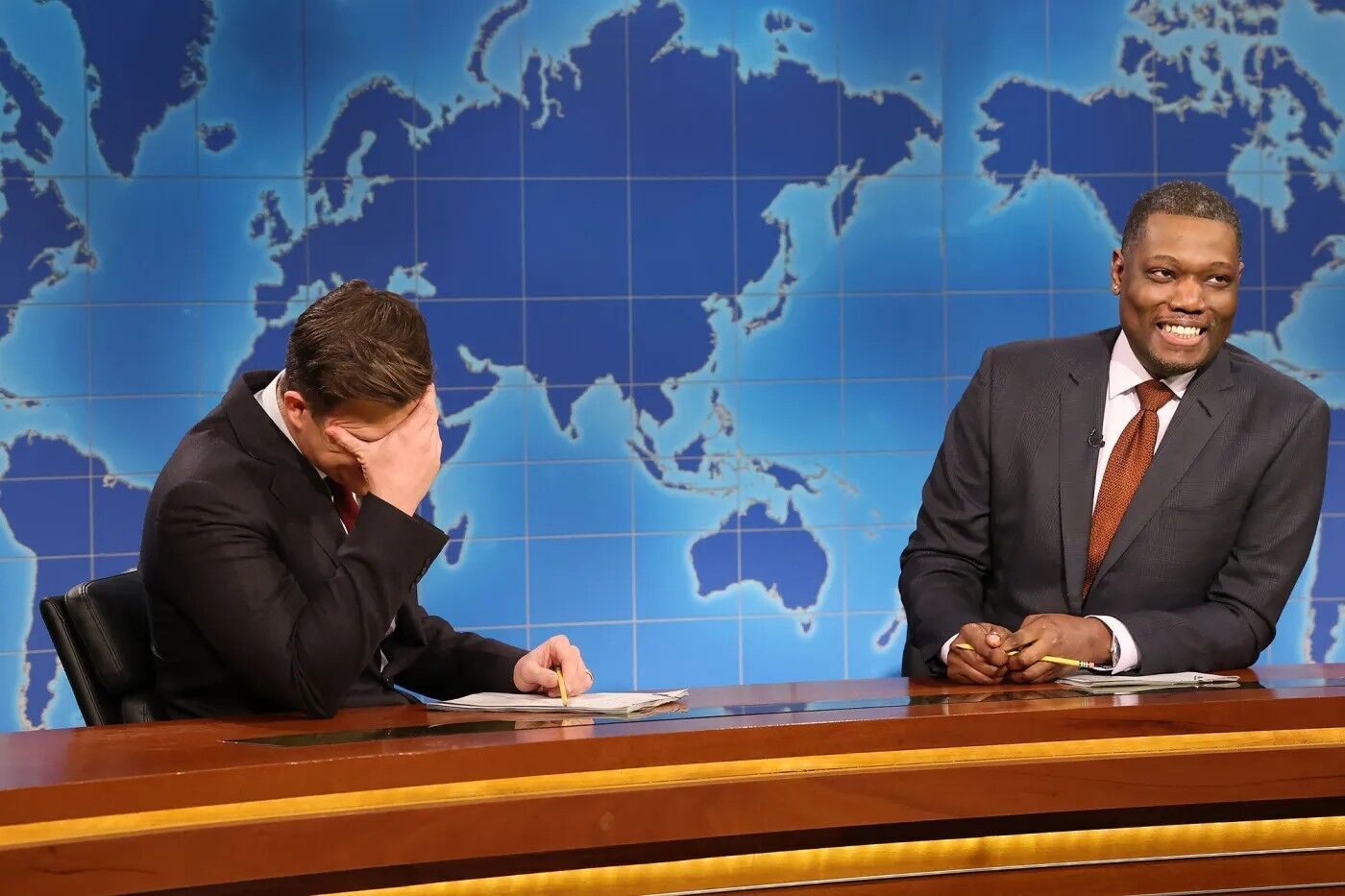 Colin Jost and Michael Che during Weekend Update