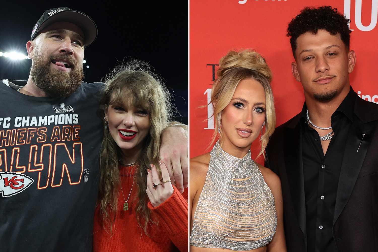 Travis Kelce and Taylor Swift; Brittany and Patrick Mahomes