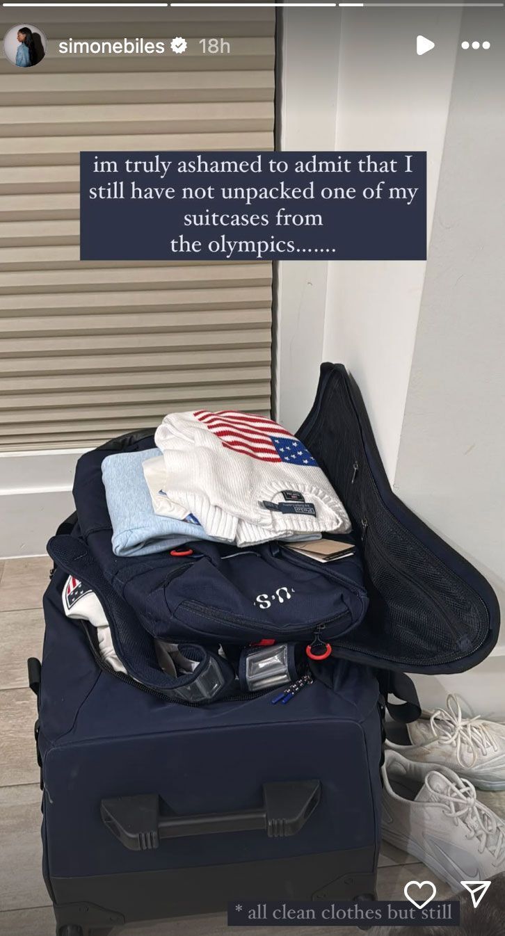 Simone Biles Admits She Still Hasn't Unpacked Her Suitcase From 2024 Olympics