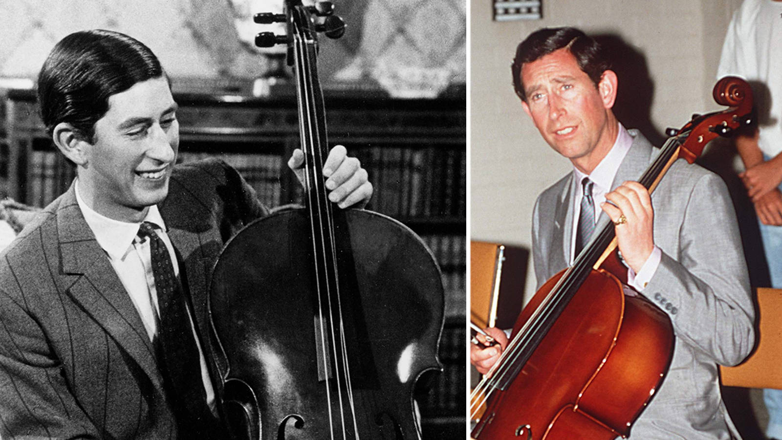 Young Charles Playing the Violin Cello in his study at Cambridge University