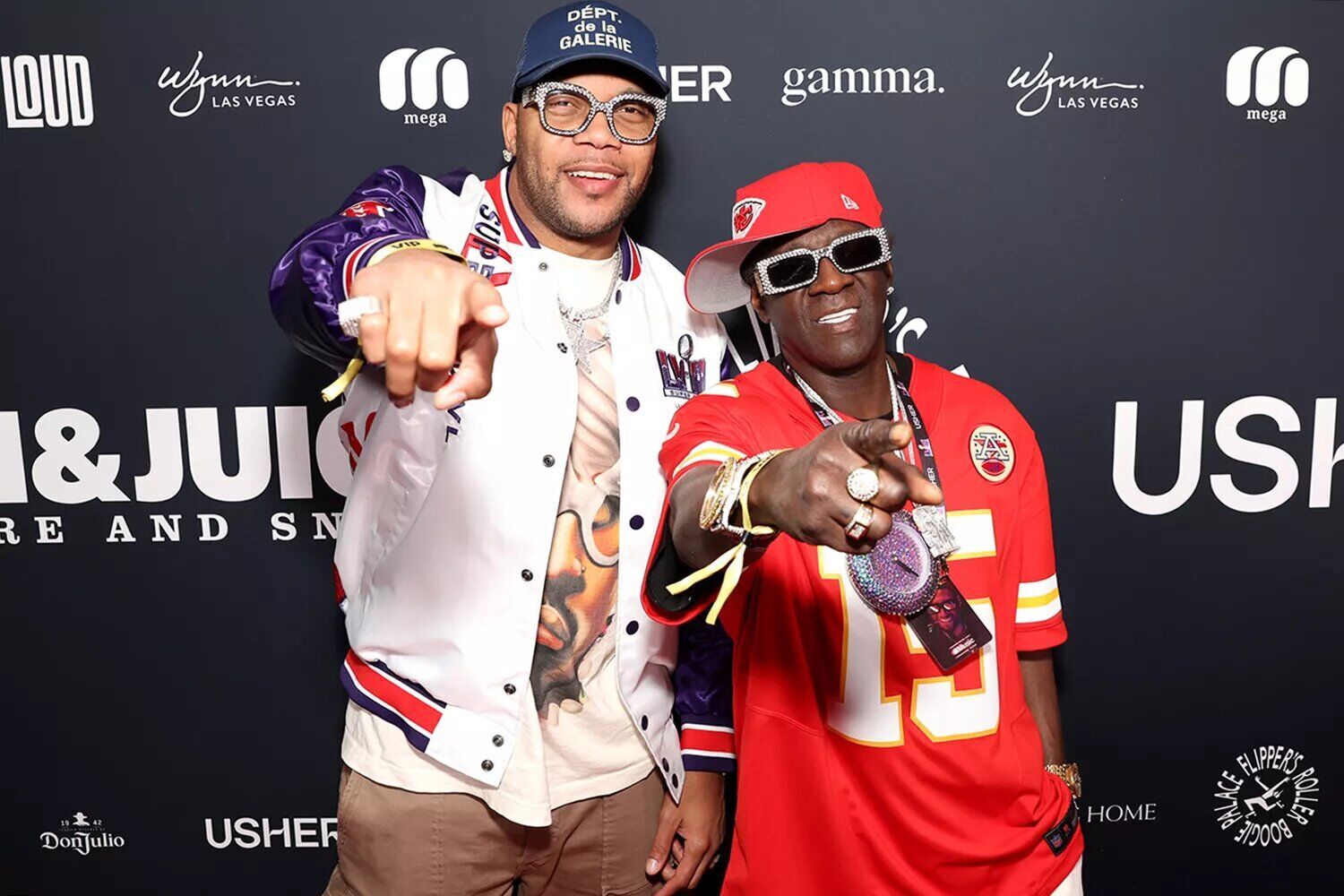 Flo Rida and Flavor Flav in Las Vegas in February 2024.