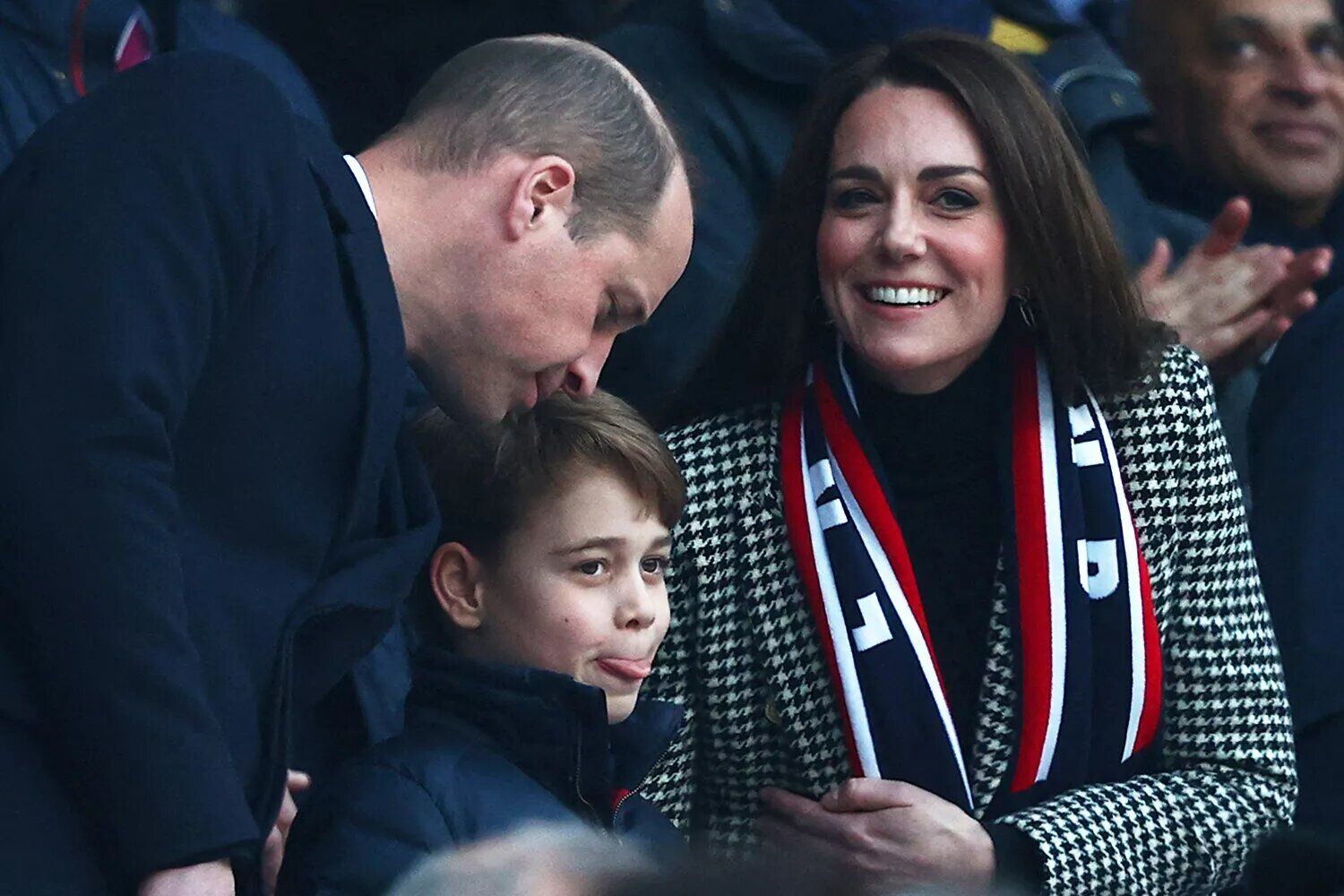 Prince William, Prince George and Kate Middleton at the Six Nations rugby match on Feb. 26, 2022.