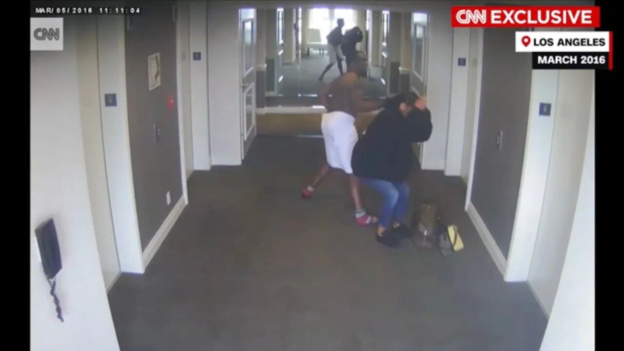 Screenshot of hotel security footage obtained by CNN of Sean ‘Diddy’ Combs seemingly physically assaulting Cassie Ventura in 2016