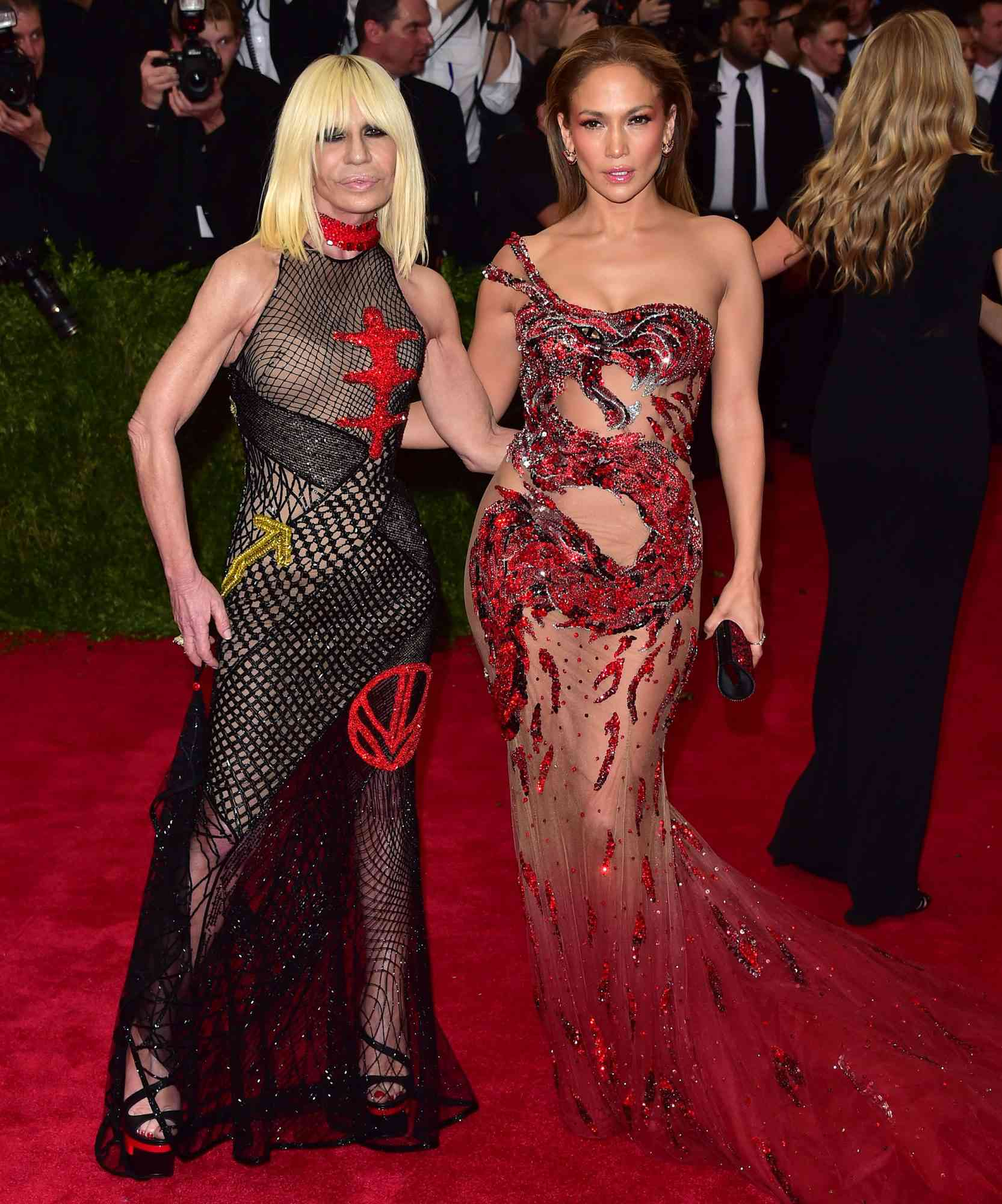 Donatella Versace and Jennifer Lopez at the Metropolitan Museum of Art on May 4, 2015.