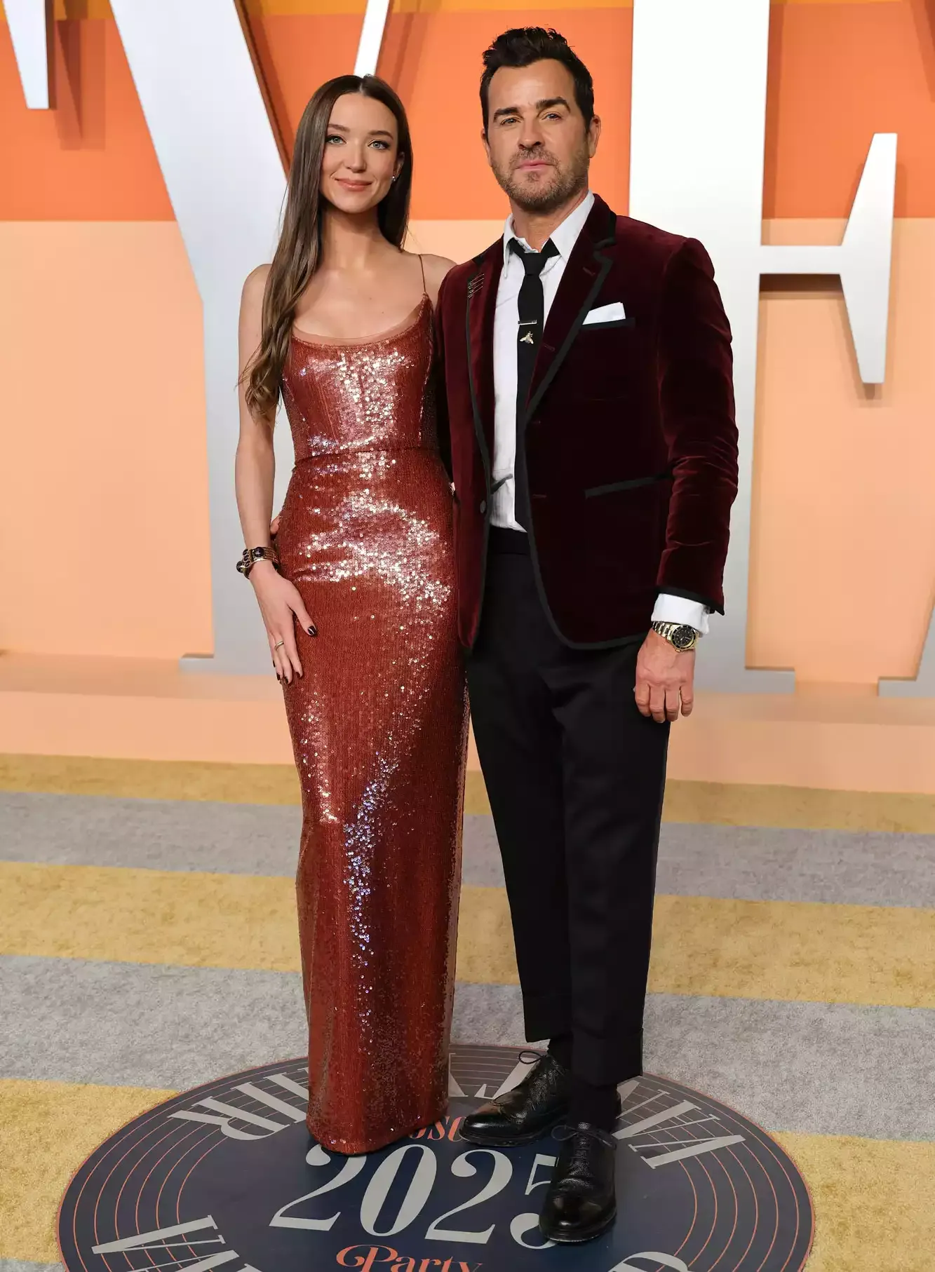 Nicole Brydon Bloom and Justin Theroux attend the 2025 Vanity Fair Oscar Party.