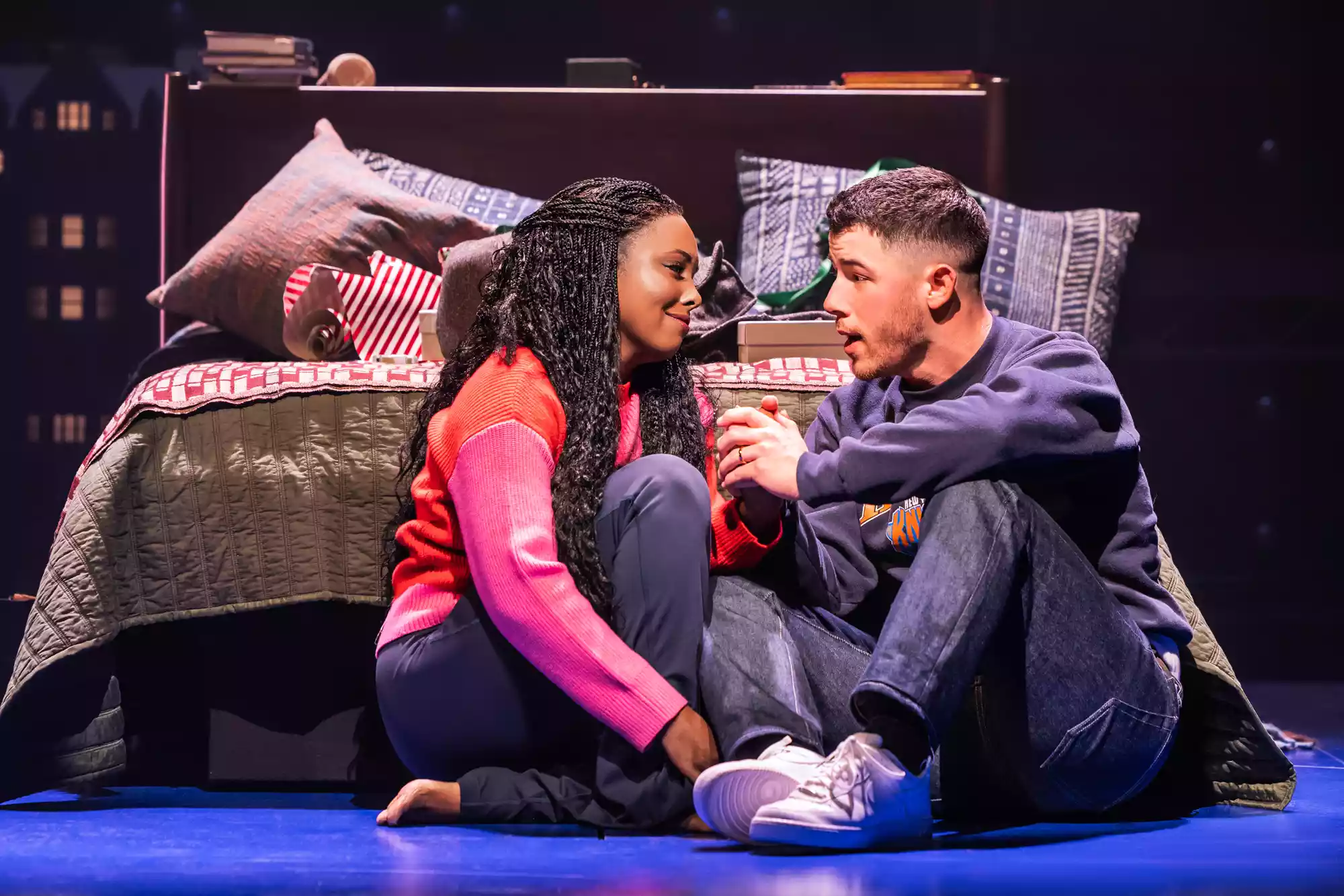 Adrienne Warren and Nick Jonas in 'The Last Five Years' on Broadway.