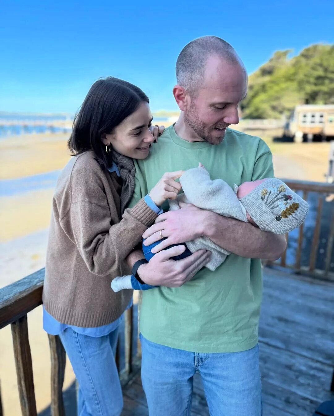 Lily Collins and Charlie McDowell with baby daughter Tove.