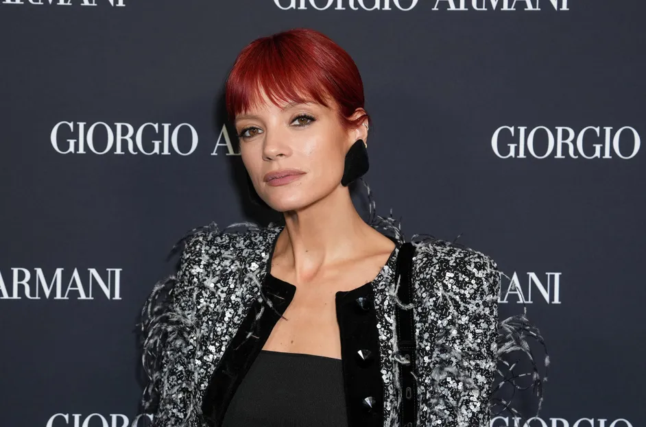 Lily Allen at the Giorgio Armani RTW Spring 2025 fashion show held at the Park Avenue Armory on October 17, 2024 in New York, New York.