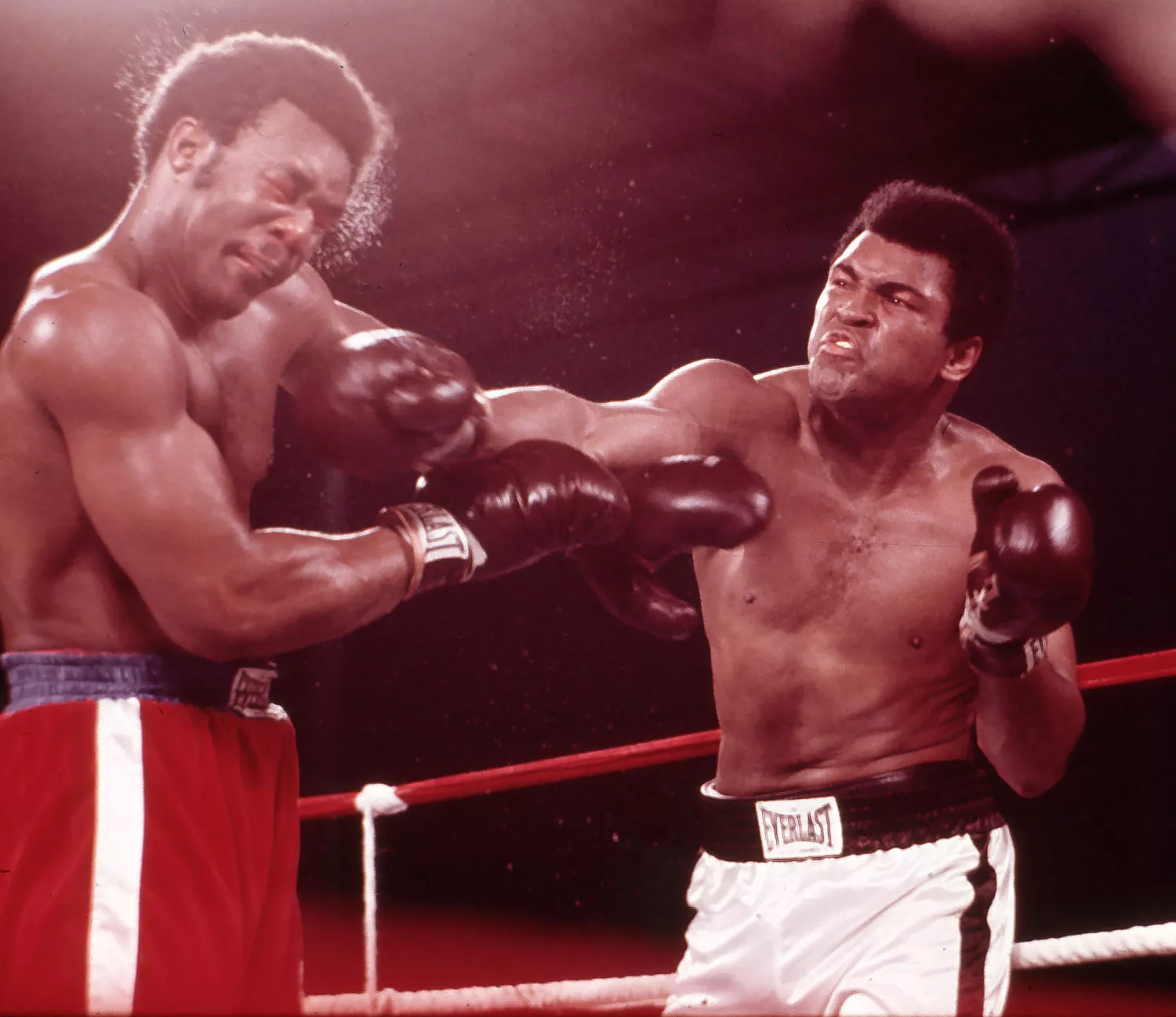 George Foreman and Muhammad Ali fight in 1974's historic Rumble in the Jungle match.