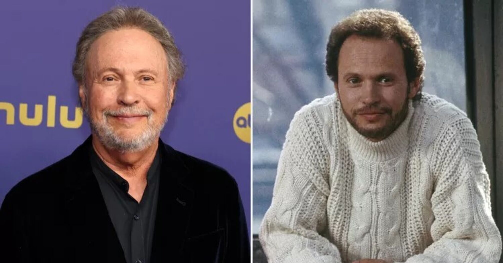 Billy Crystal next to a photo from the actor in 'When Harry Met Sally."