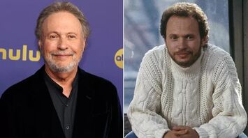 Billy Crystal next to a photo from the actor in 'When Harry Met Sally."