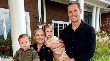 Shawn Johnson and Andrew East with their kids, daughter Drew Hazel East and son Jett James East.