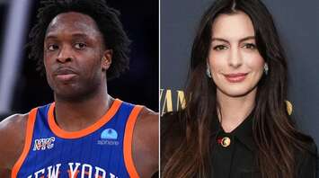 Knicks Player OG Anunoby Nearly Crashes Into Anne Hathaway and Her Son