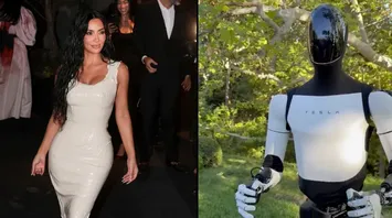 Kim Kardashian Poses with Tesla Robot in Striking Photos