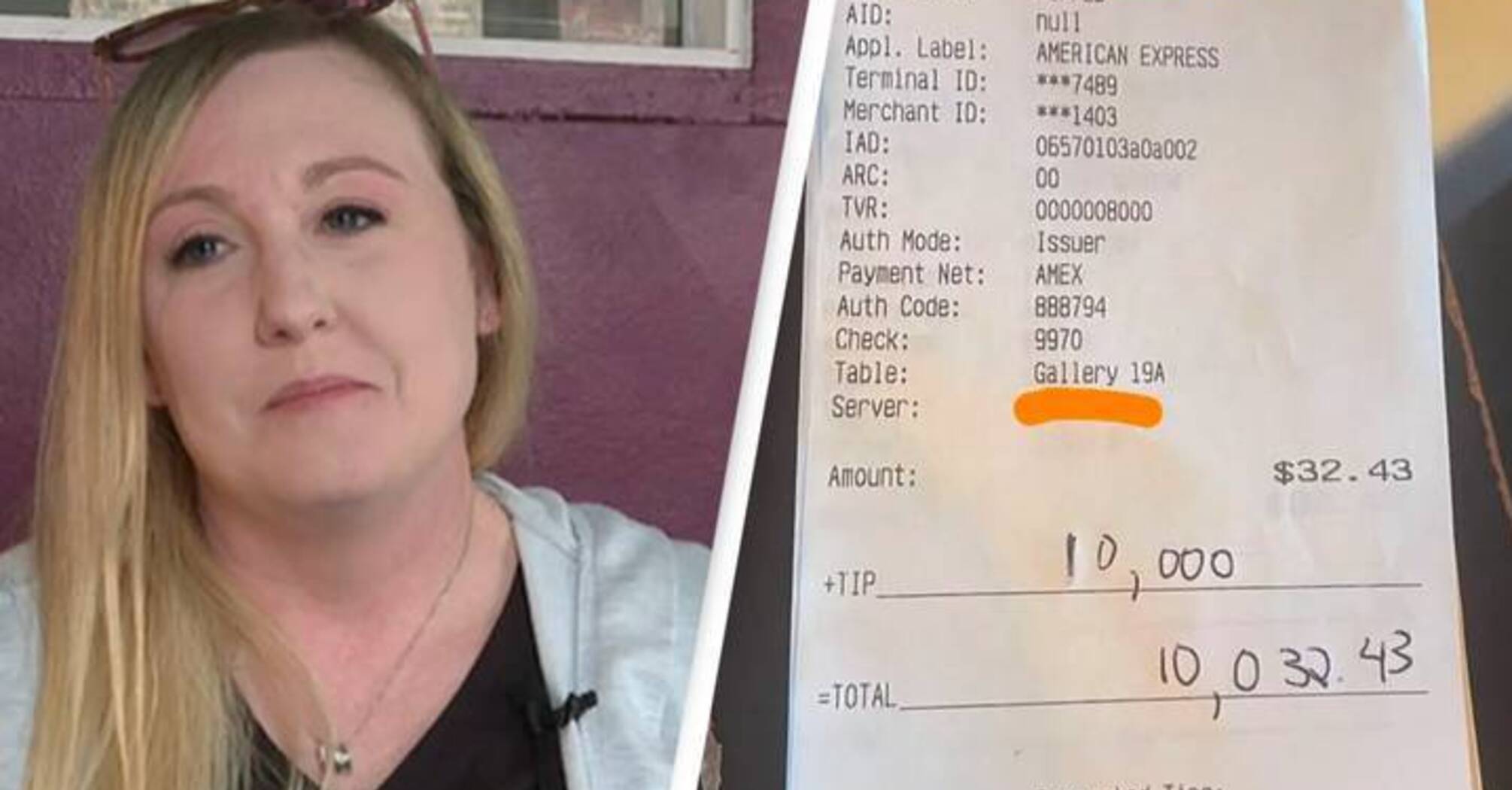 Waitress fired after receiving $10,000 in tips